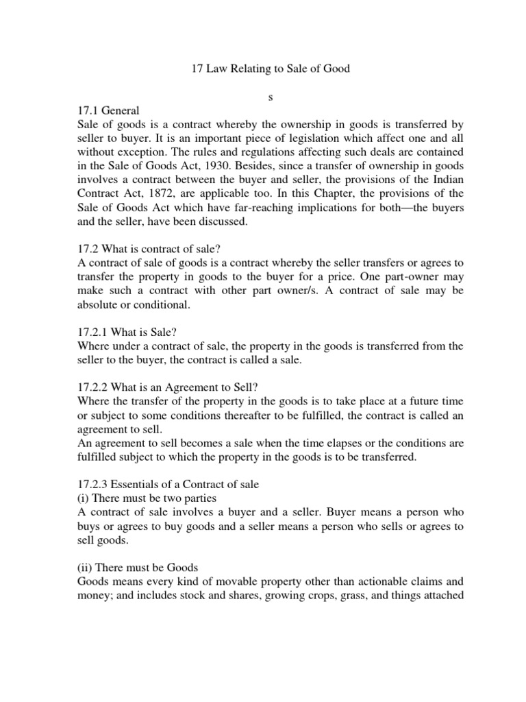 Sale of Goods Word Document Implied Warranty Breach Of Contract