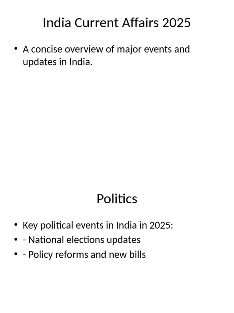 India Current Affairs Summary 2025 | PDF