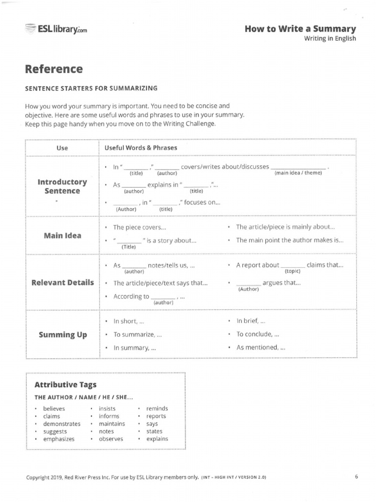 Summary - Reference Handout | PDF
