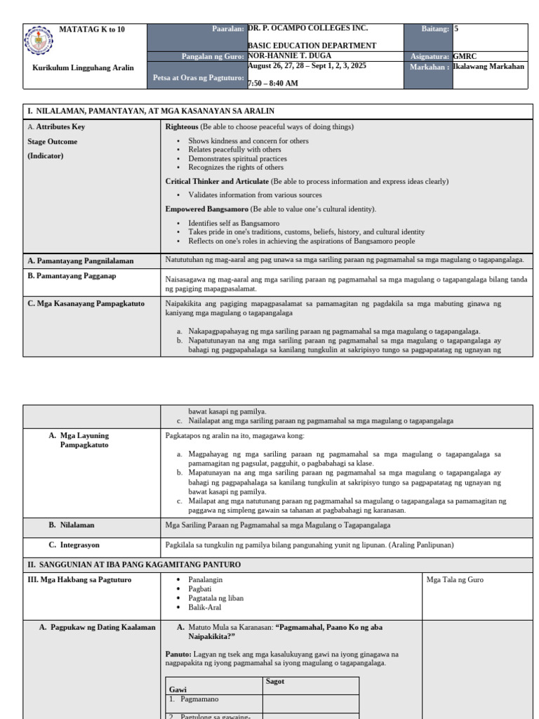 GMRC 5 Week 1 (Q2) (August 26-28, Sept 1-3) | PDF
