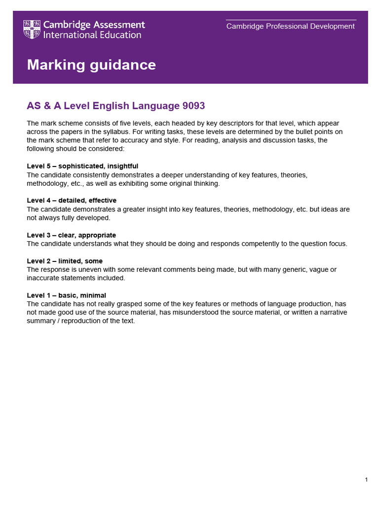 AS & A Level English Language Marking Guide | PDF | Linguistics | Concept