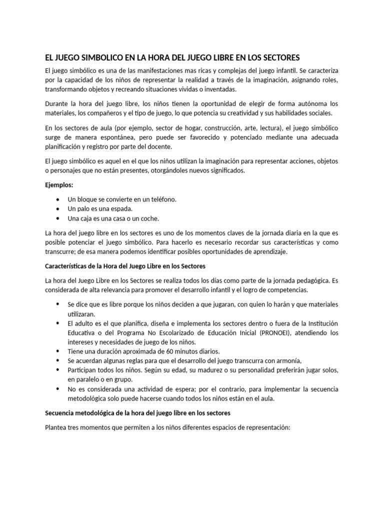 El Juego Simbolico en La Hora Del Juego Libre en Los Sectores | PDF ...