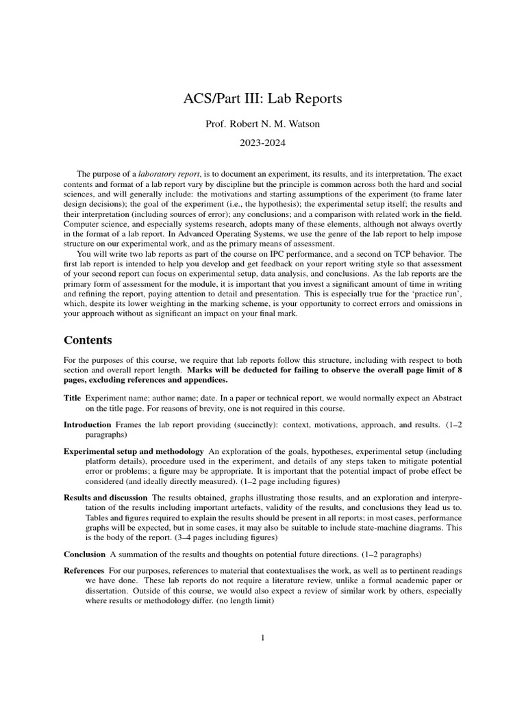 Lab Report Guidelines for ACS Part III | PDF | Experiment | Methodology