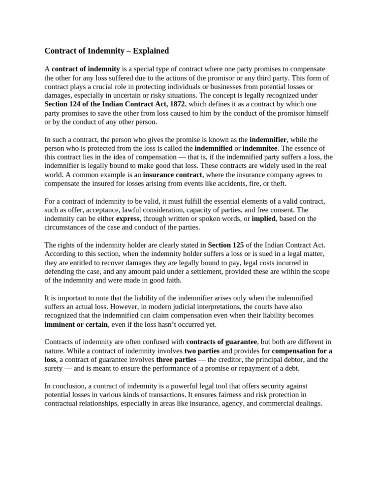 Understanding Contracts of Indemnity | PDF | Guarantee | Indemnity