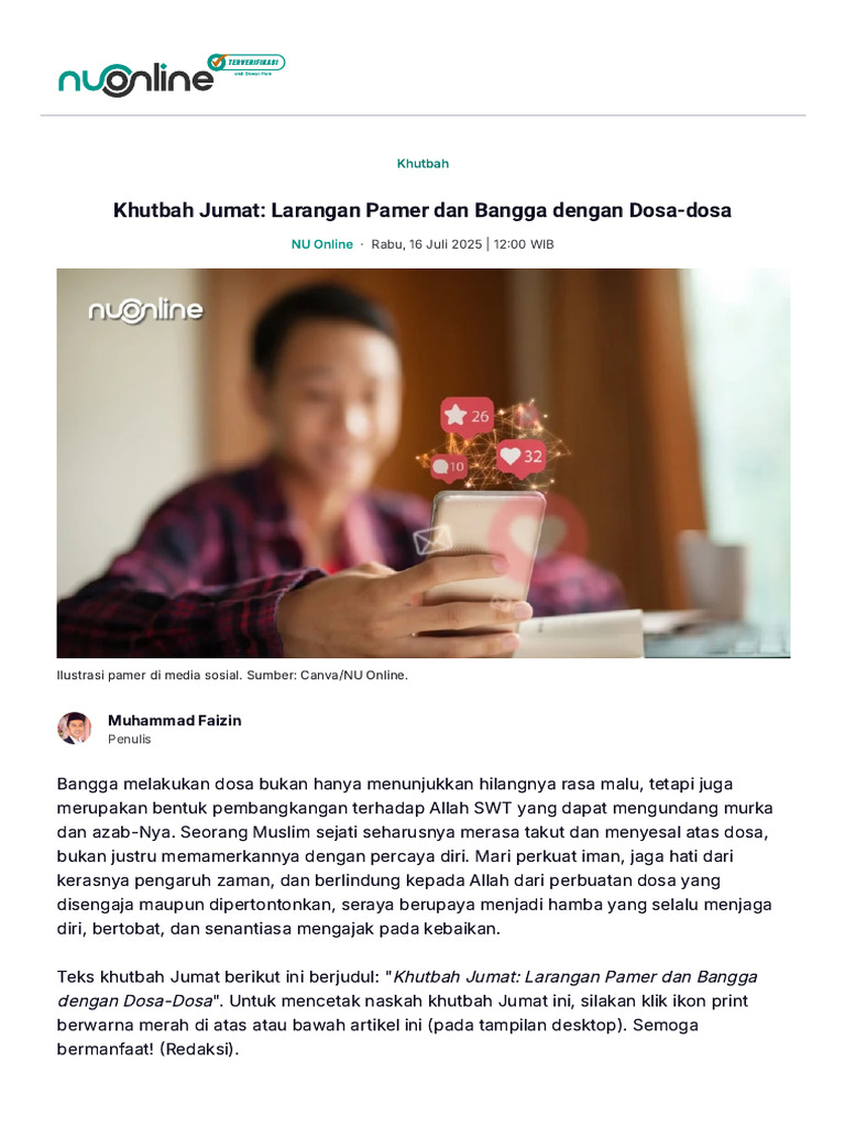 Larangan Pamer Dosa dalam Islam | PDF