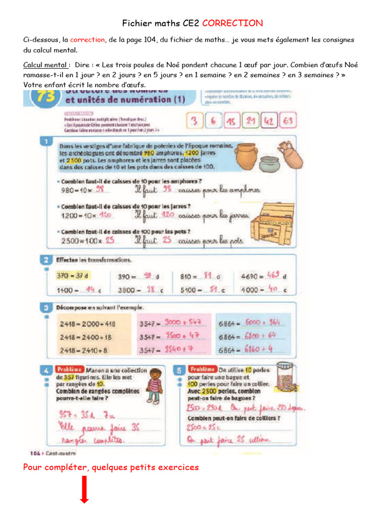 Correction Maths CE2 : Exercices et Consignes | PDF