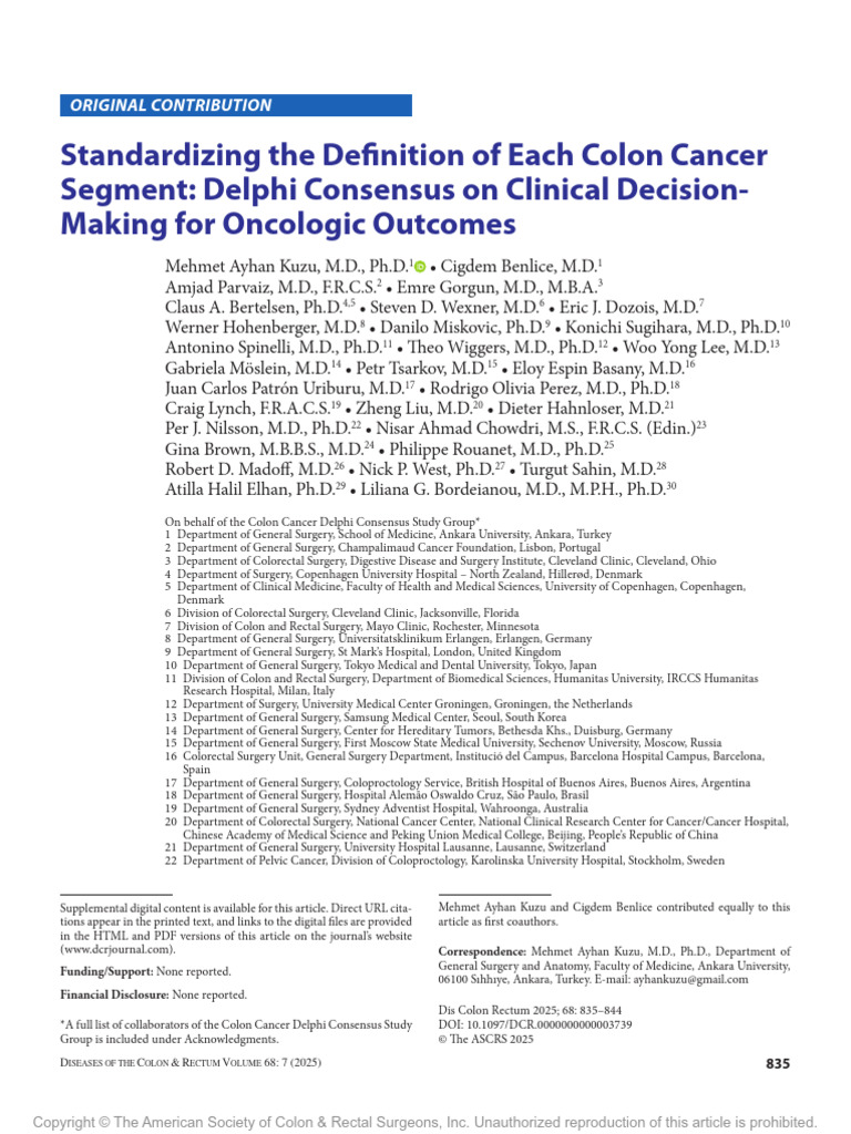 Colon Cancer Segment Definition Consensus | PDF | Large Intestine ...