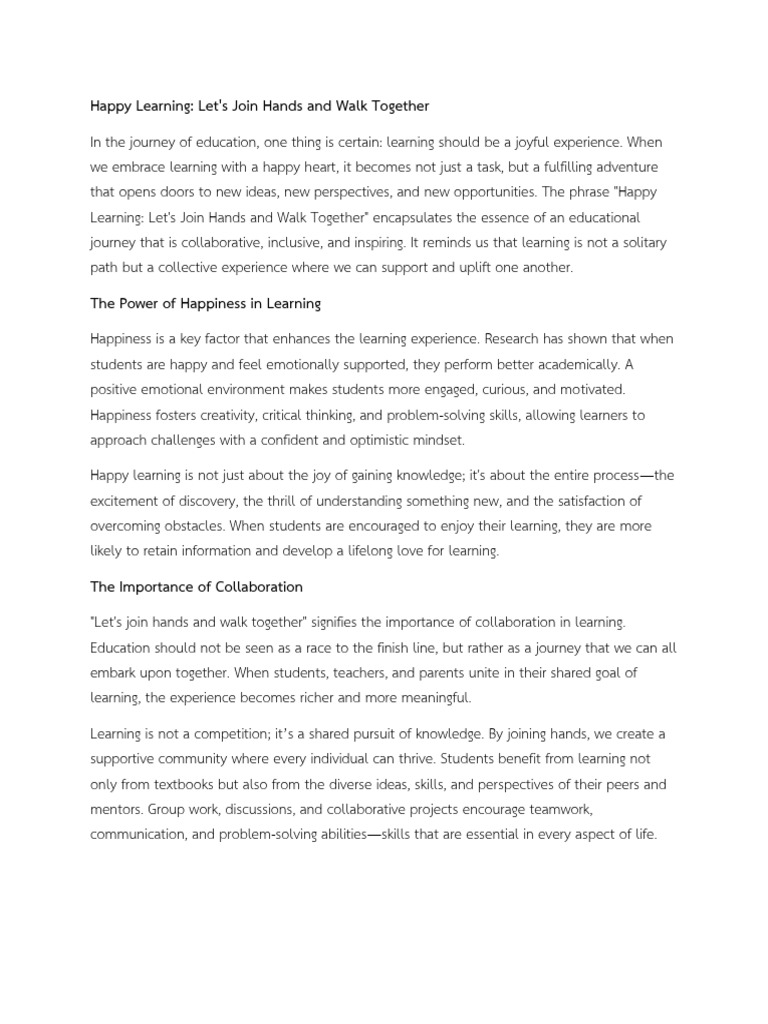 Happy Learning Through Collaboration | PDF | Learning | Happiness