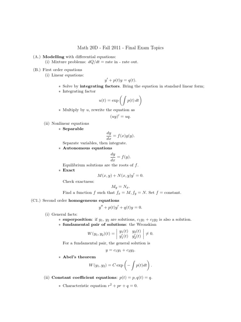 Math 20D Final Exam Topics Overview | PDF | Eigenvalues And ...