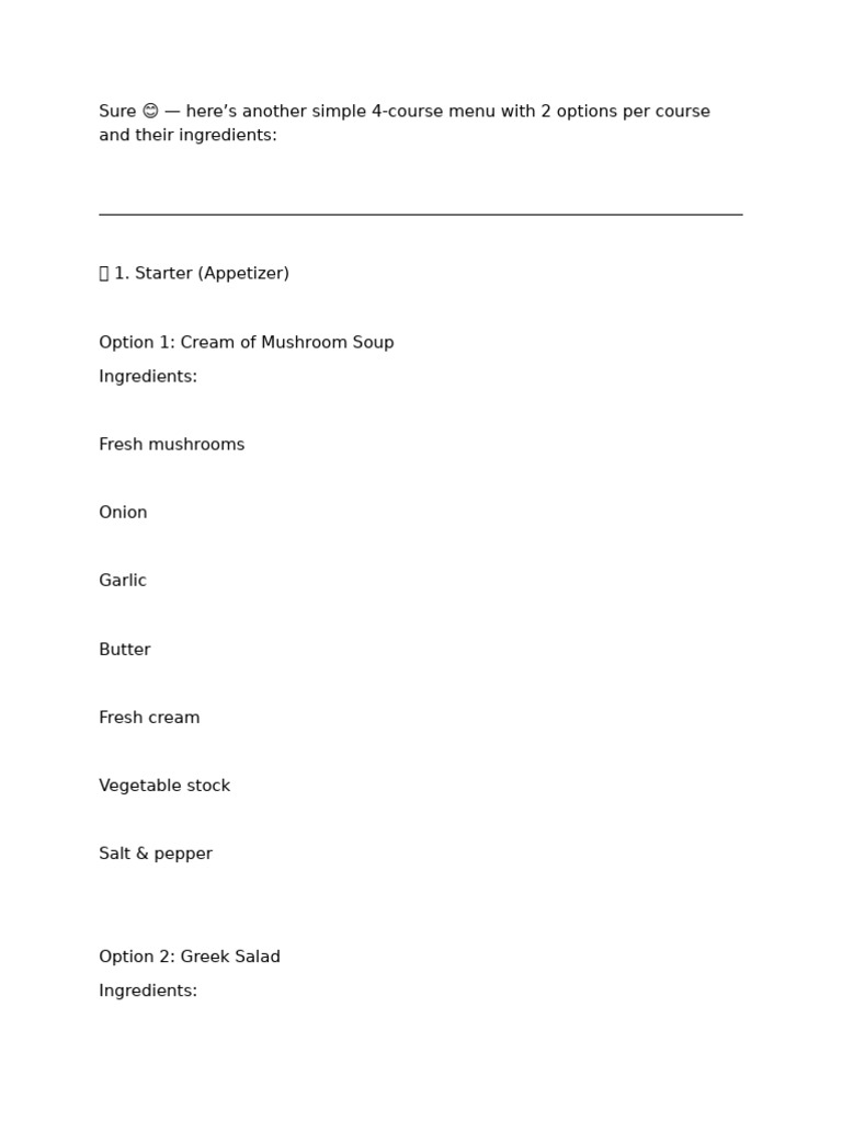 4-Course Menu with Ingredient Options | PDF