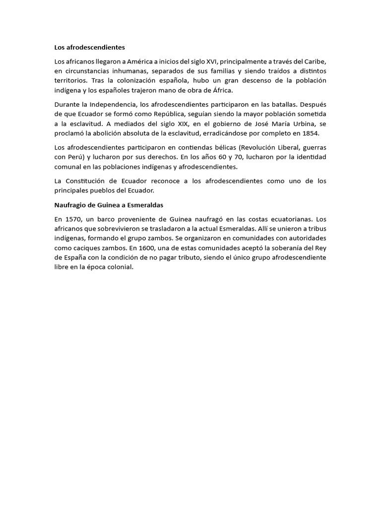 Historia de los afrodescendientes en Ecuador | PDF
