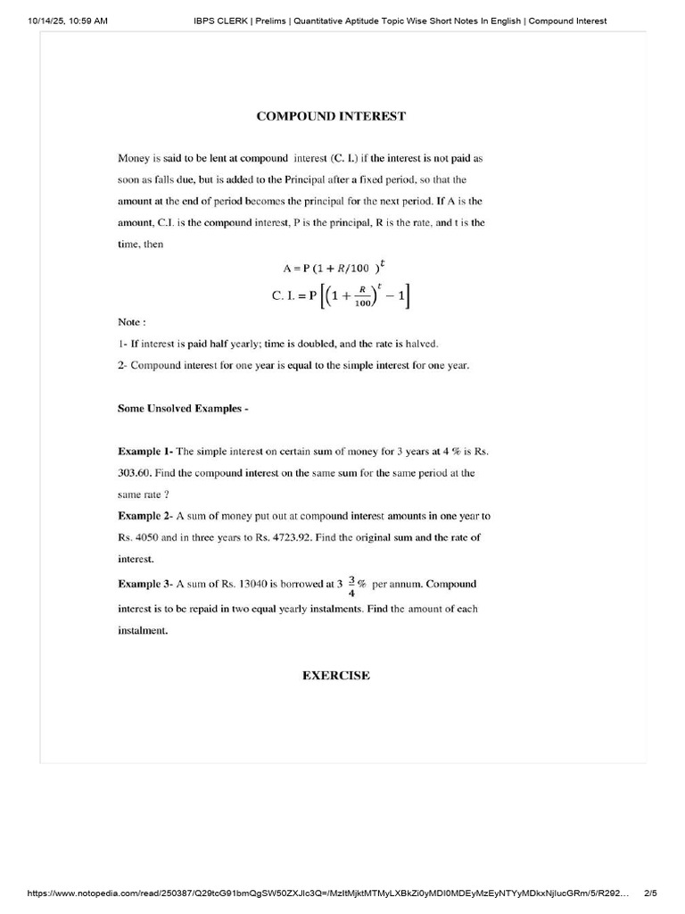 IBPS Clerk Prelims: Compound Interest Notes | PDF