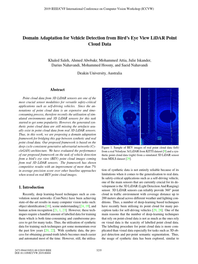 Domain Adaptation for LiDAR Vehicle Detection | PDF | Deep Learning | Lidar