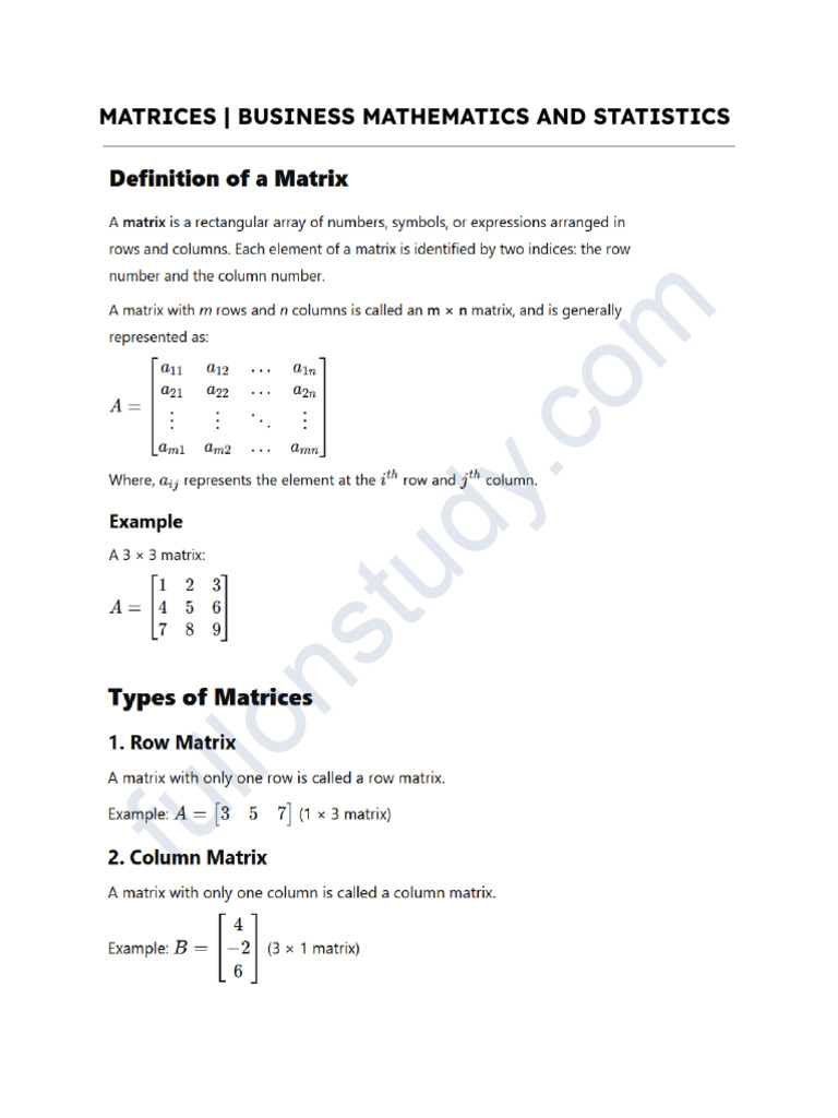 Applications of Matrices in Business | PDF