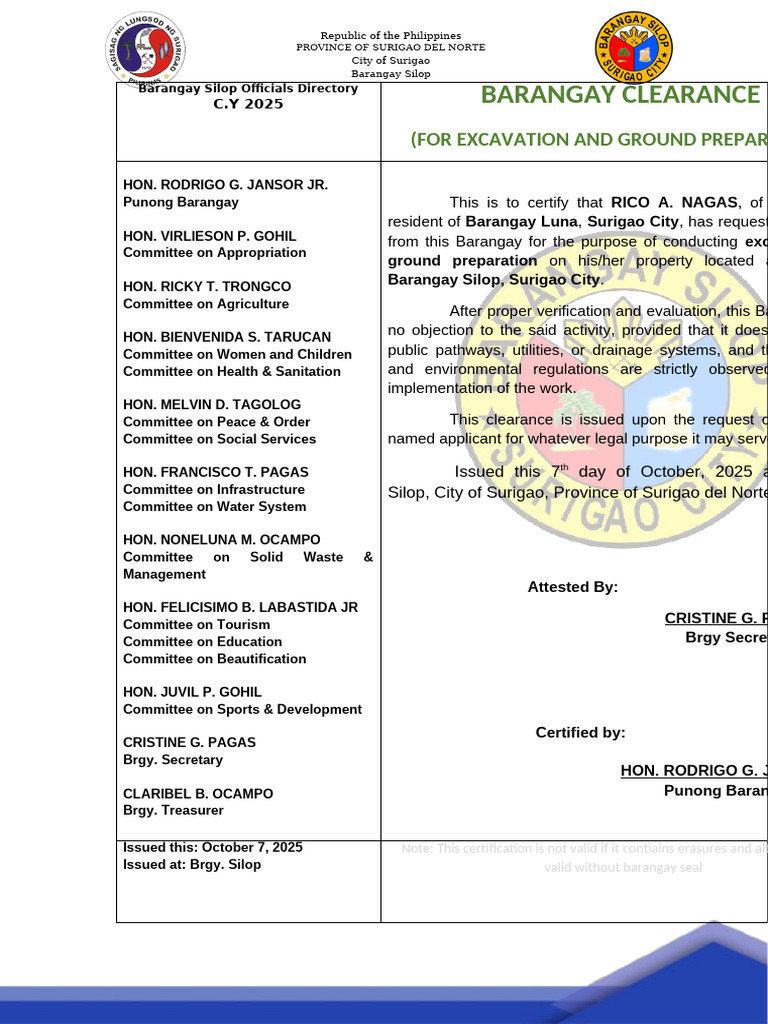Barangay Silop Officials Directory 2025 | PDF