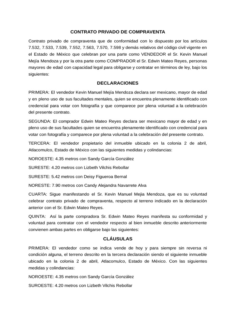 Contrato de Compraventa en Atlacomulco | PDF | Ley común
