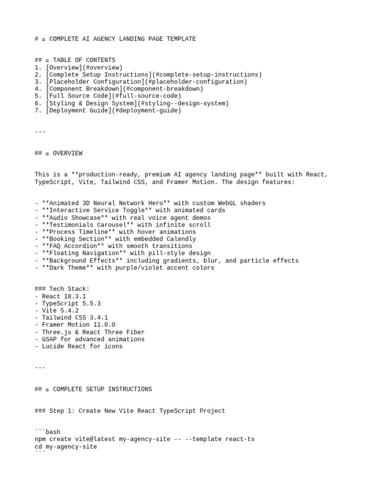 AI Agency Landing Page Template Guide | PDF | Typefaces | Web Gl
