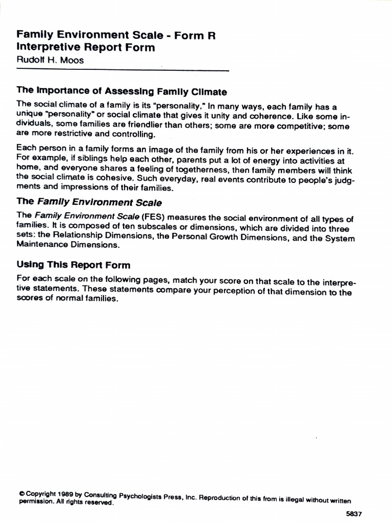 Family Environment Scale Interpretive Guide | PDF | Group Cohesiveness ...