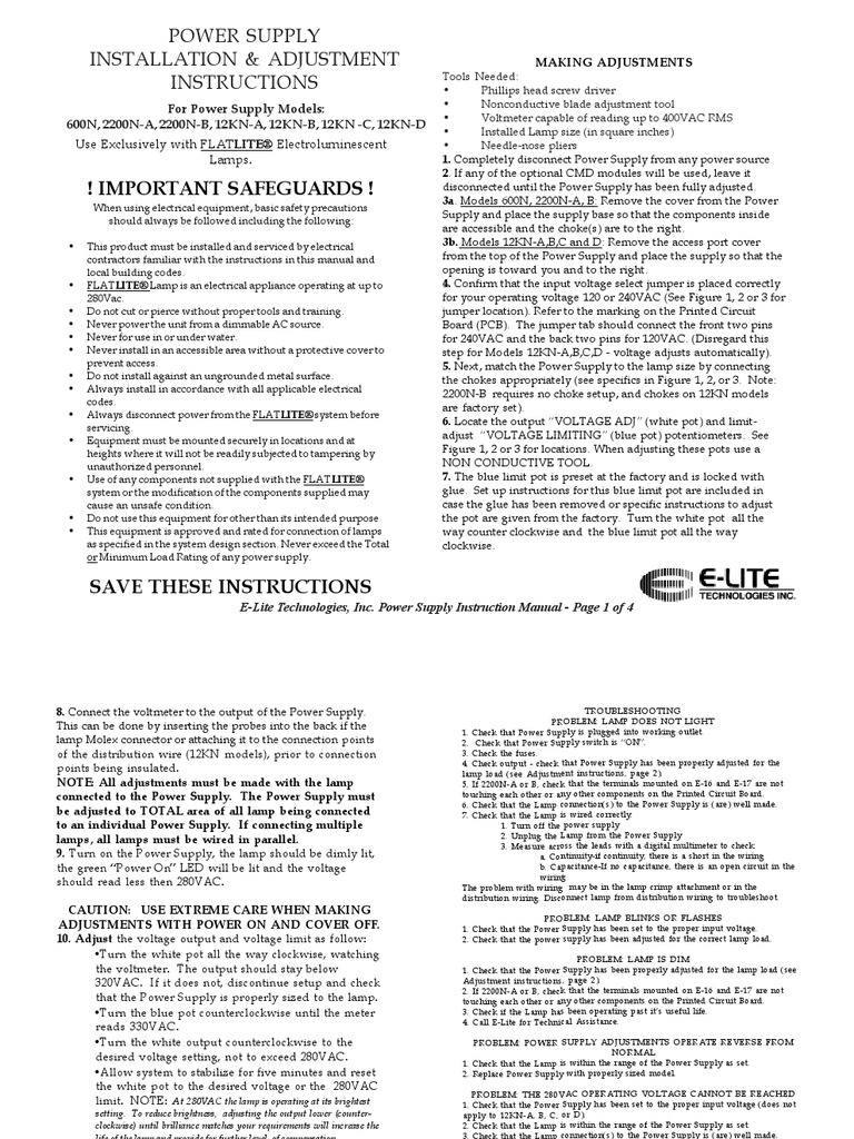 Power Supply Instruction Manual PDF Power Supply Electric Power