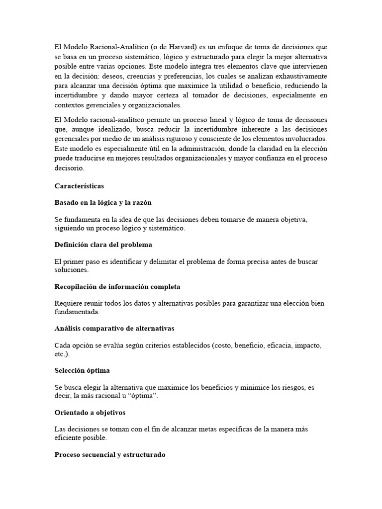 Modelo Racional-Analítico en Decisiones | PDF | Toma de decisiones ...