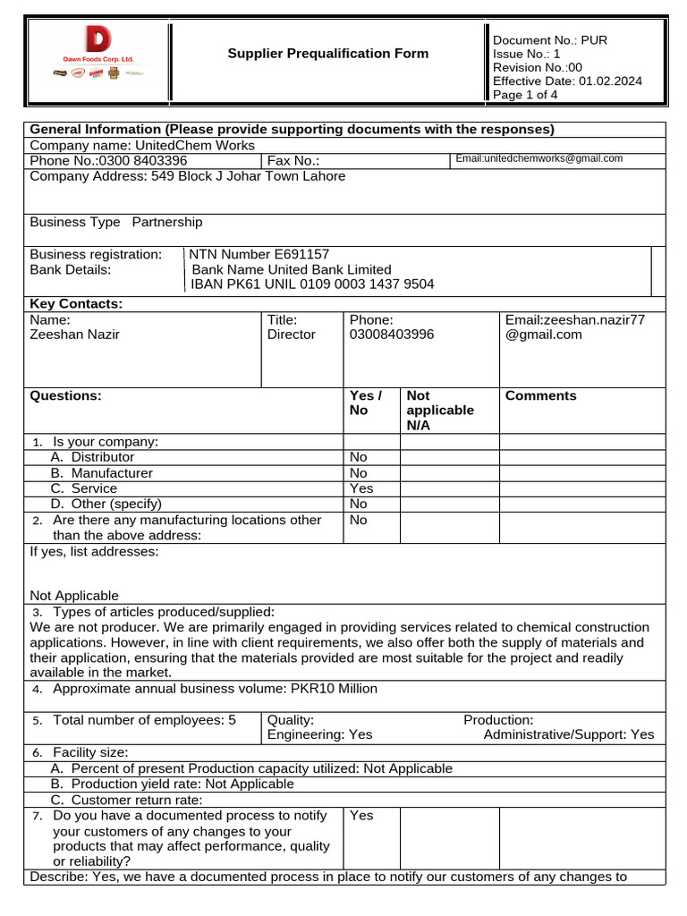 Supplier Prequalification Form Template | PDF | Bribery | Business