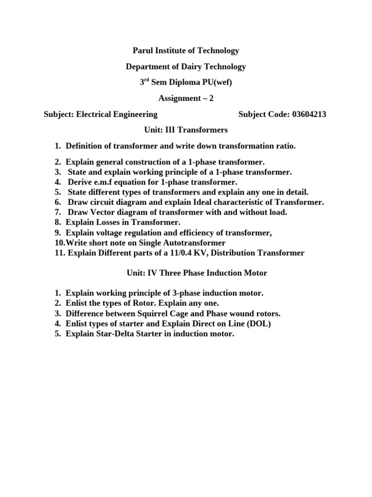 Assignment - 2 EE - Diploma DT | PDF