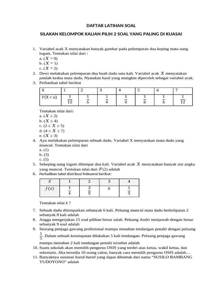 Latihan Soal Variabel Acak | PDF