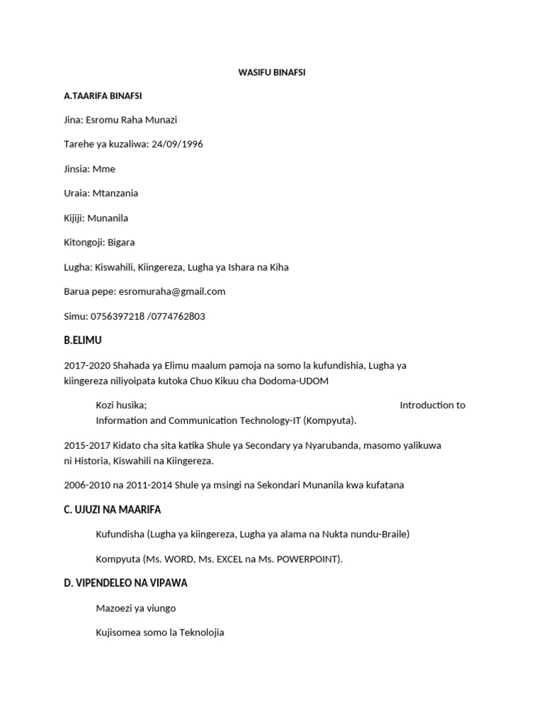 Wasifu Binafsi-1 | PDF