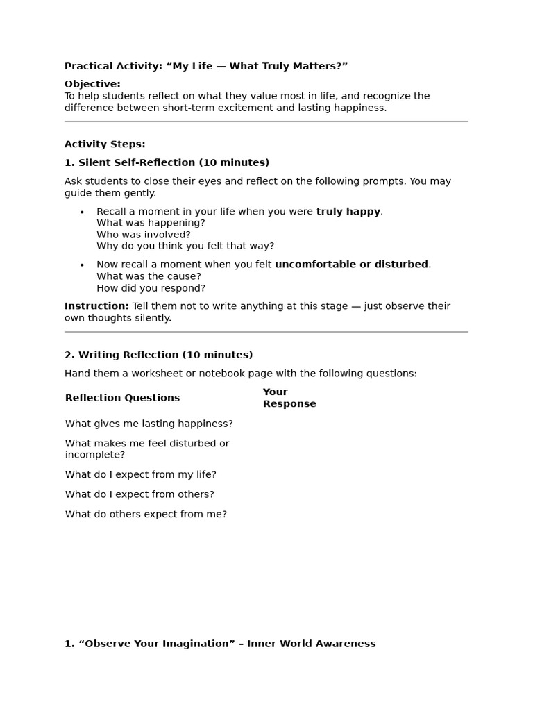 Reflecting on Life Values and Happiness | PDF