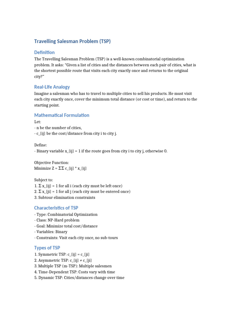 Travelling Salesman Problem TSP | PDF