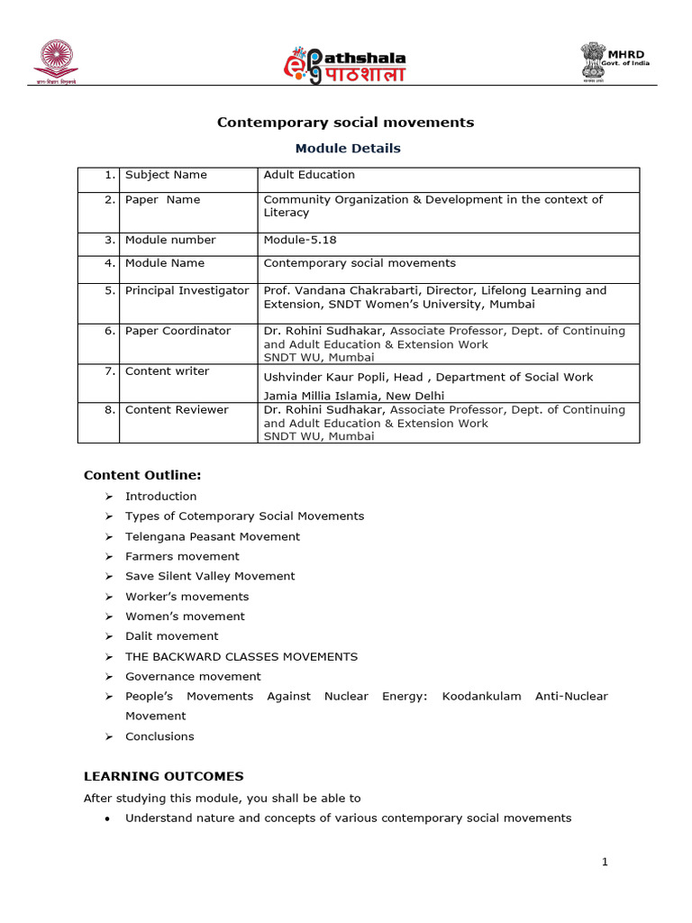 C V Contemporary Social Movements in India | PDF