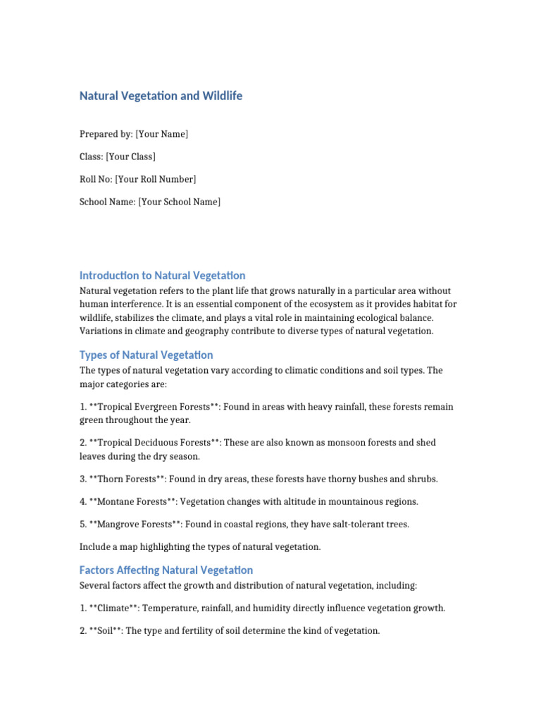 Natural Vegetation and Wildlife Overview | PDF | Forests | Vegetation