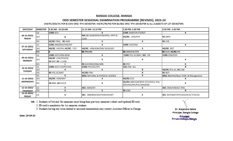 Rangia College Sessional Exam Schedule 2023 | PDF