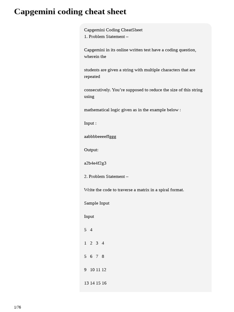 Capgemini Coding Cheat Sheet | PDF | String (Computer Science ...