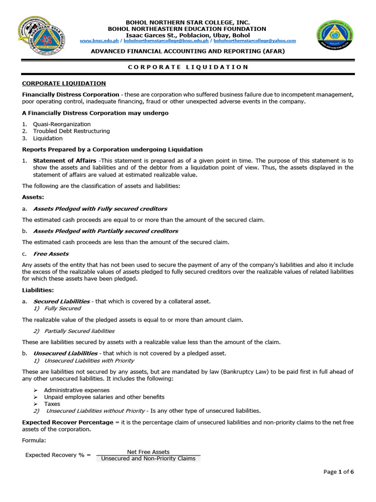 Corporate Liquidation and Financial Reporting | PDF | Bankruptcy ...