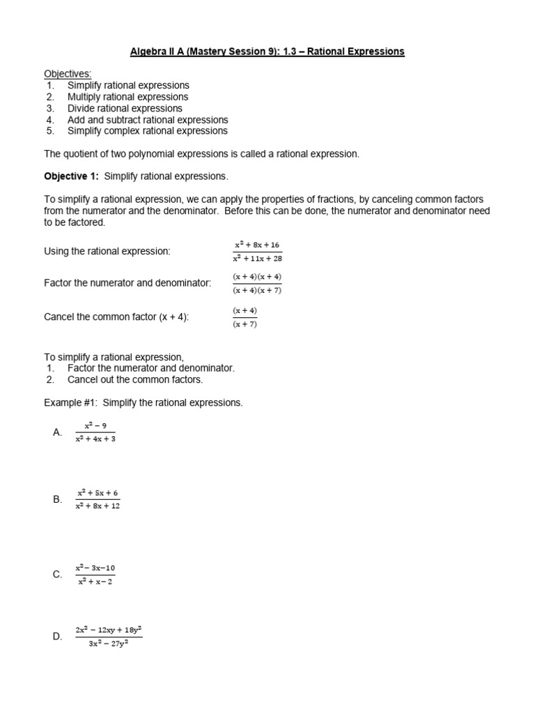 Simplifying Rational Expressions Guide | PDF | Multiplication ...