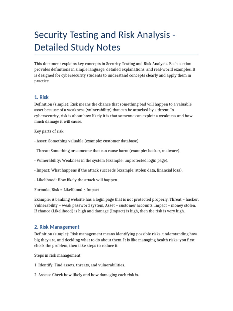 Security Testing and Risk Analysis Detailed | PDF | Security | Computer ...