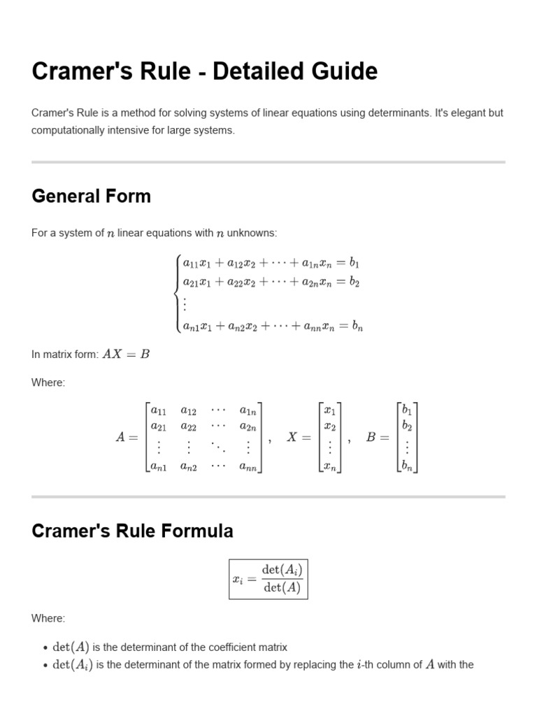 Cramer Rule | PDF | Matrix (Mathematics) | Determinant