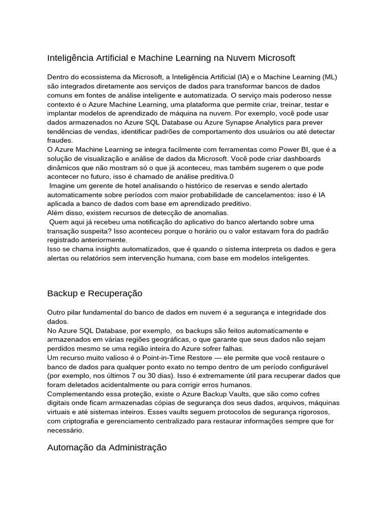 IA e Machine Learning no Azure Cloud | PDF | Aprendizado de máquina ...