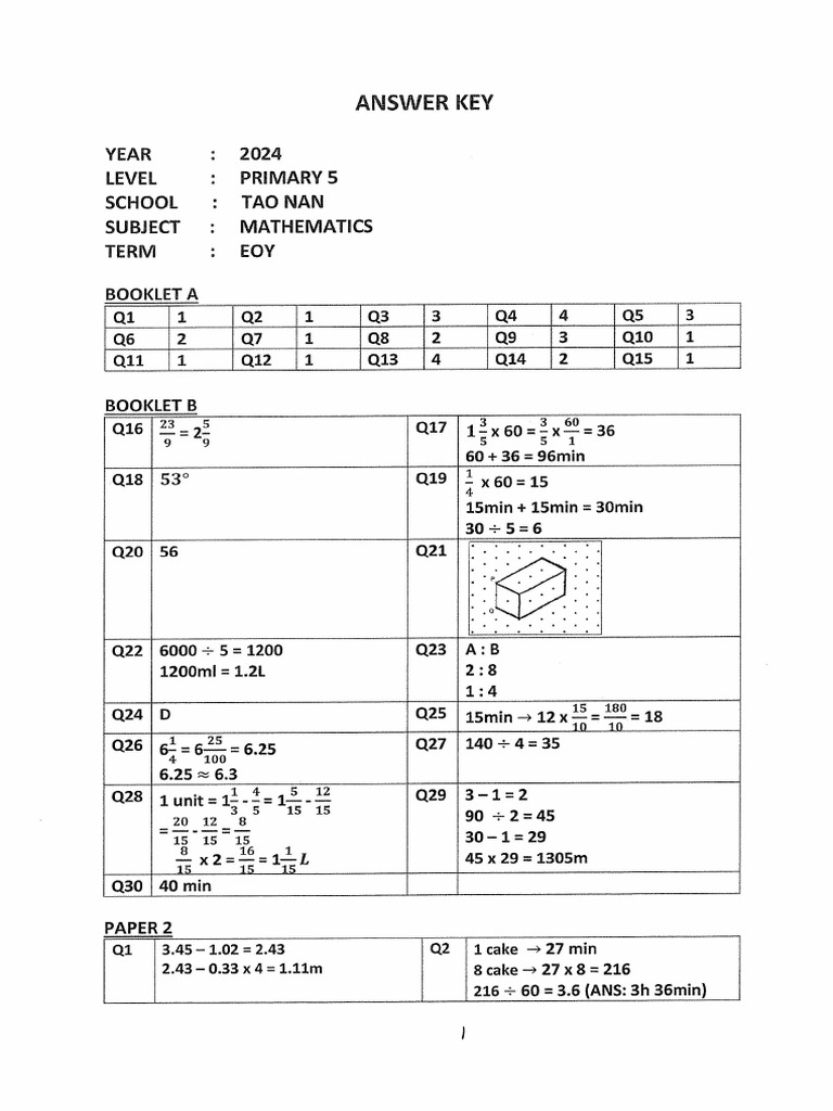 2024 Primary 5 Math Exam Papers | PDF