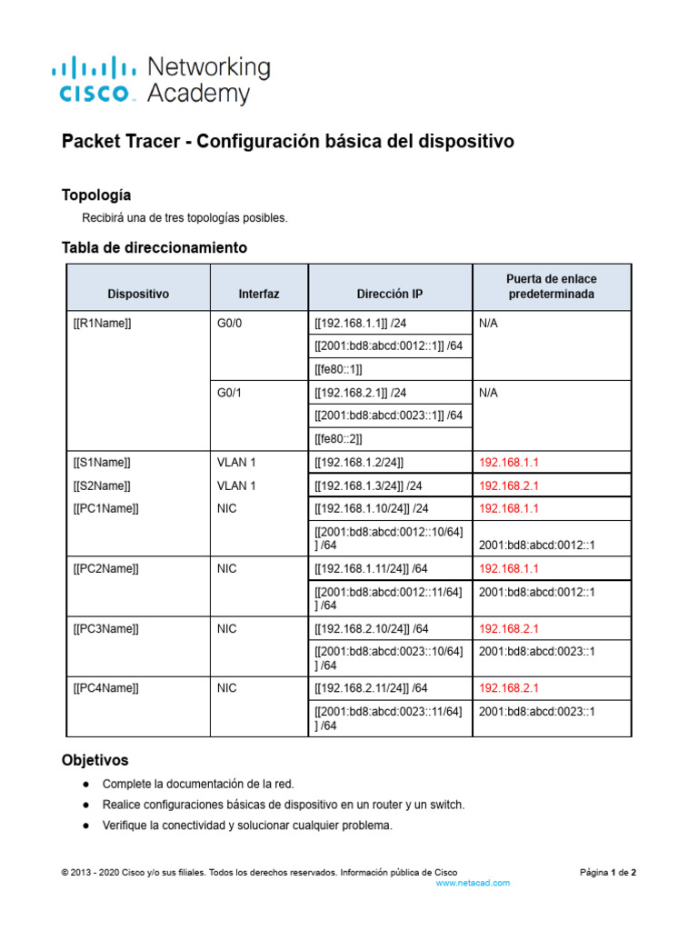 Configuración básica de red en Packet Tracer | PDF | Yo Pv6 | Enrutador ...