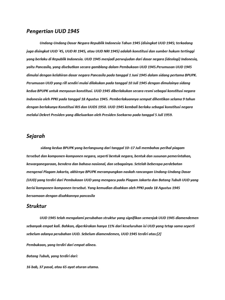 Pengertian dan Sejarah UUD 1945 | PDF
