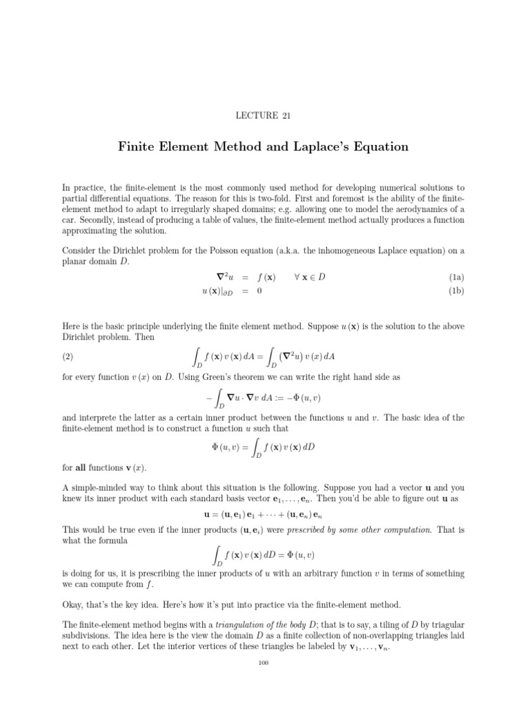 Finite Element Method for Laplace's Equation | PDF | Finite Element ...