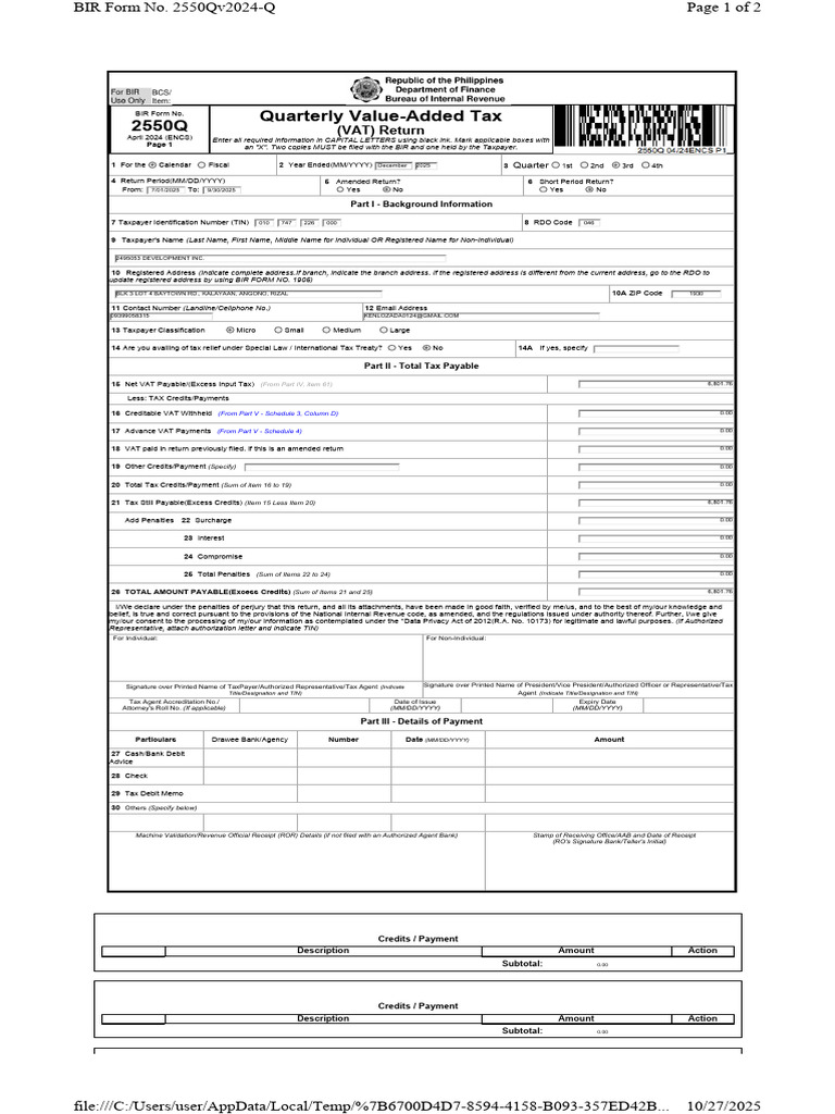 Quarterly VAT Return Form 2550Q | PDF | Value Added Tax | Taxes