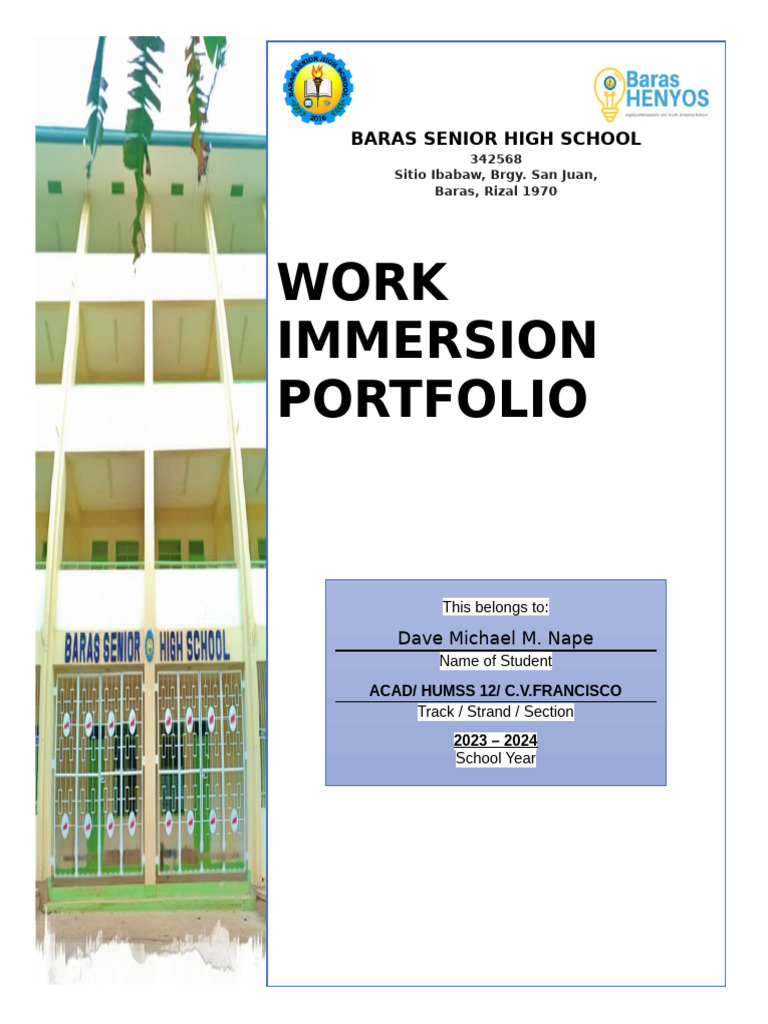 Baras Senior High Work Immersion Guide | PDF | Learning | Résumé