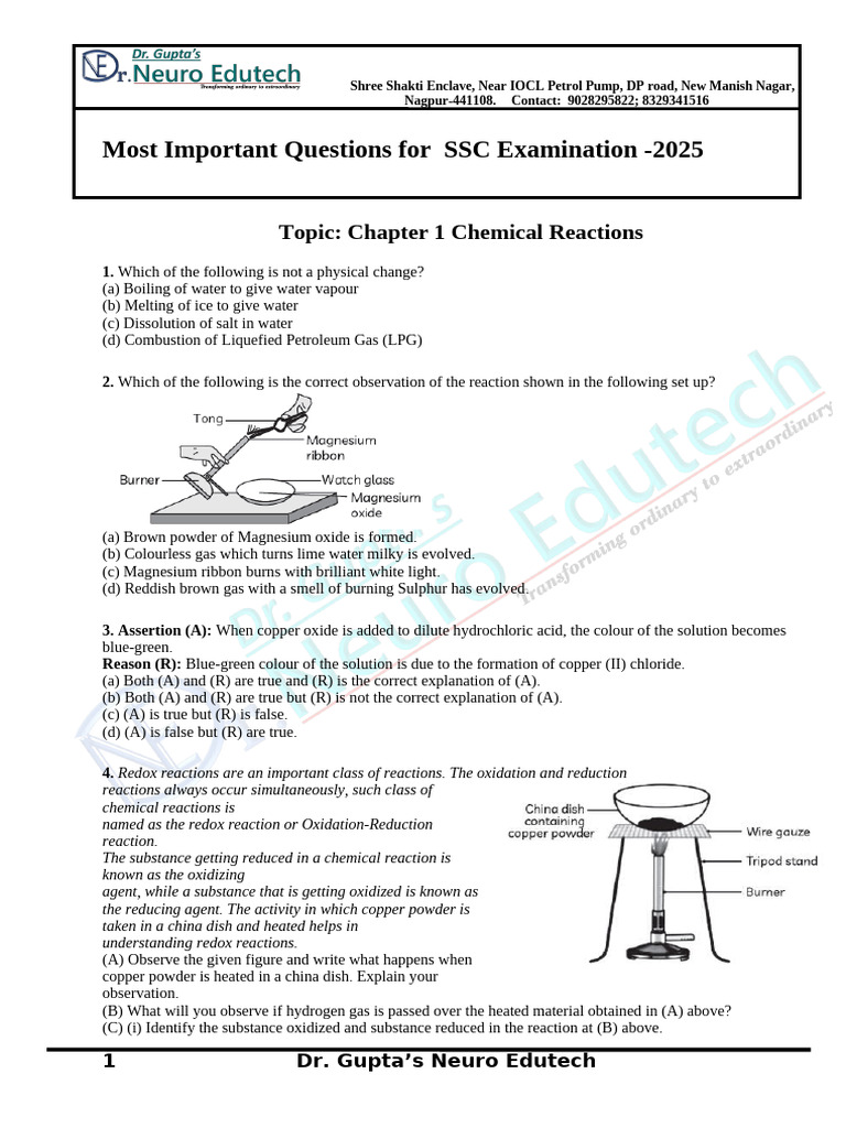 Chapter 1 Chemical Reactions | PDF | Redox | Chemical Reactions