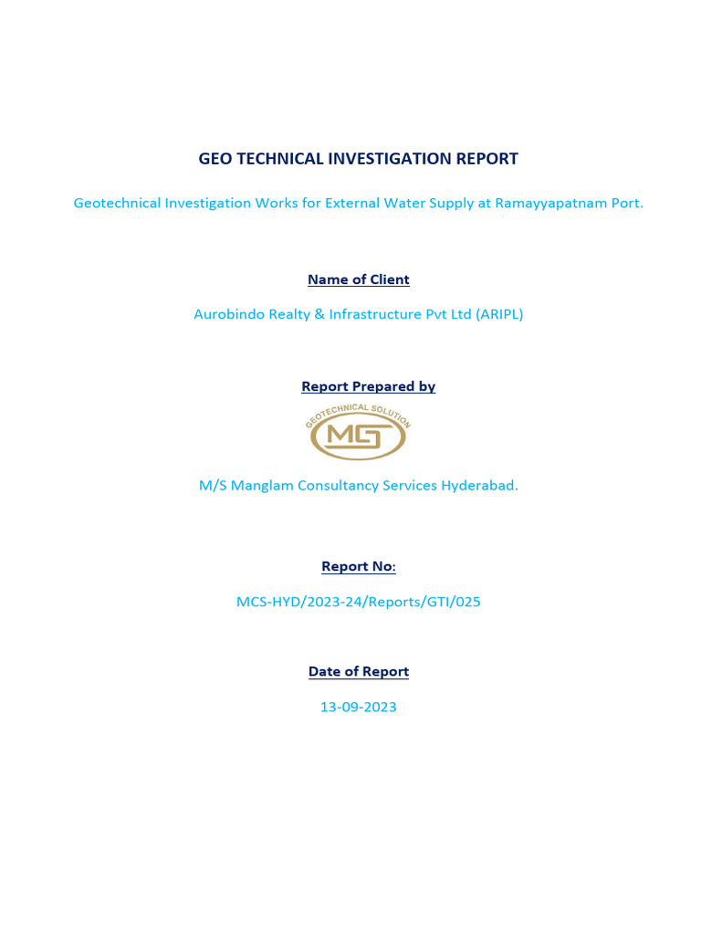 Geotechnical Investigation Report for Ramayyapatnam Port | PDF ...