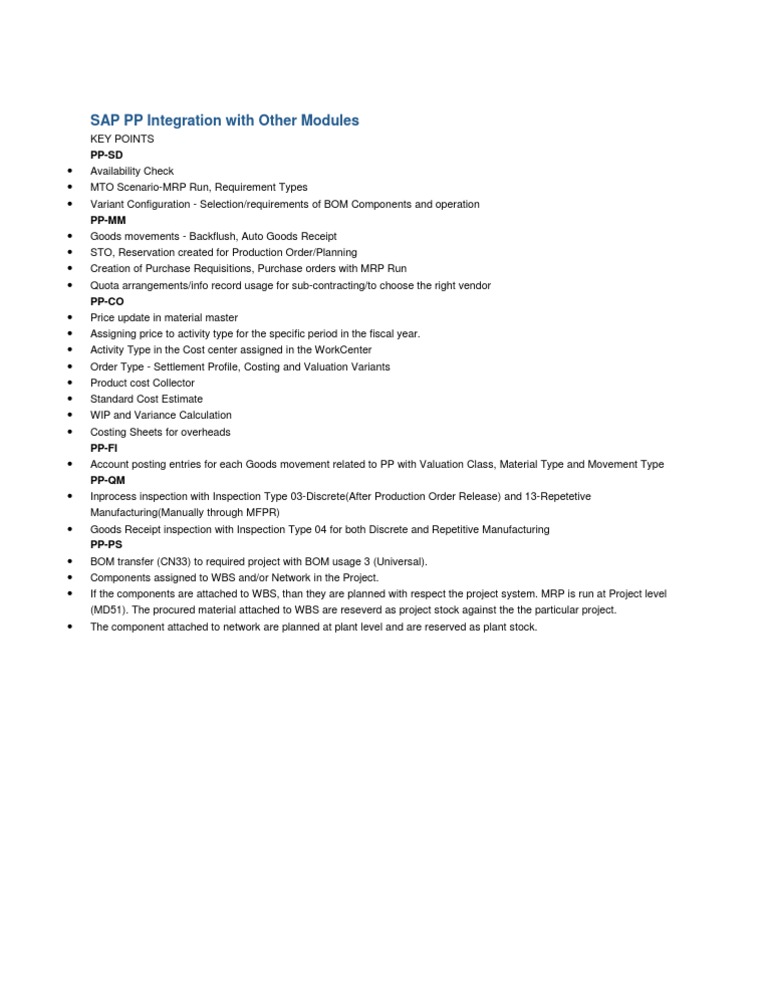 SAP PP Module Integration Overview | PDF | Production And Manufacturing ...