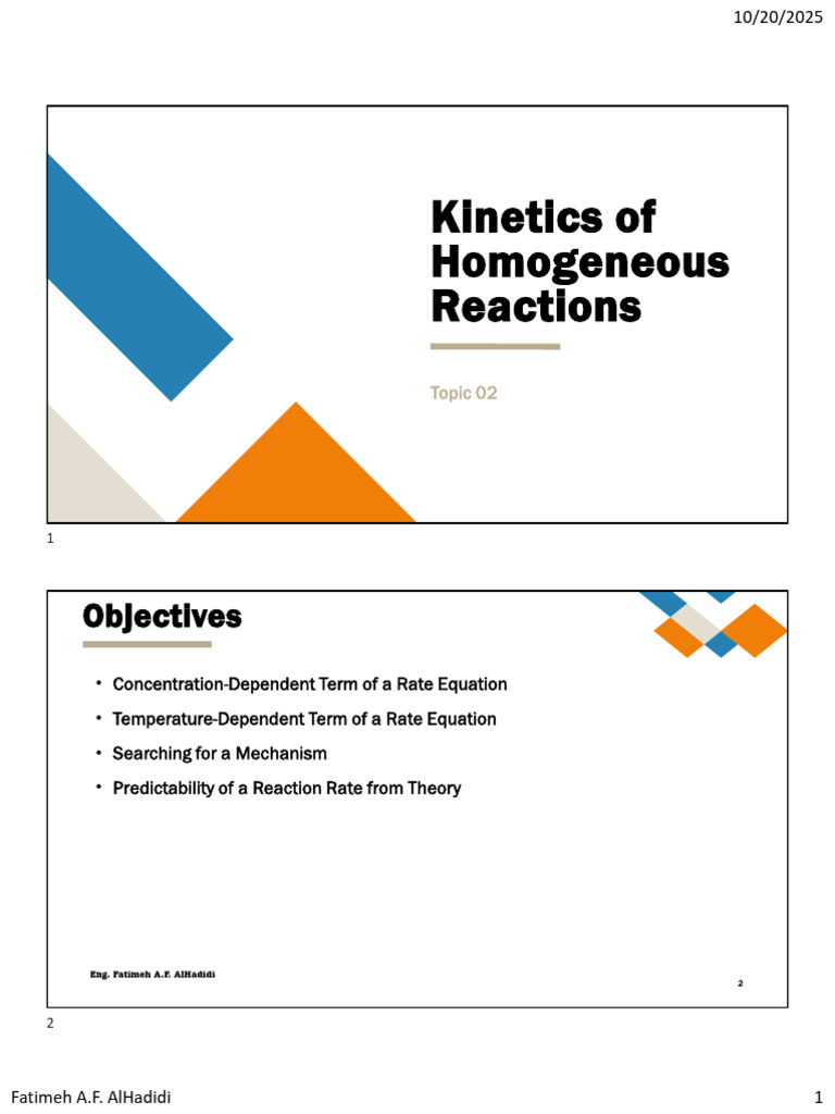 Topic 02 Kinetics of Homogeneous Reactions Updated | PDF | Reaction ...