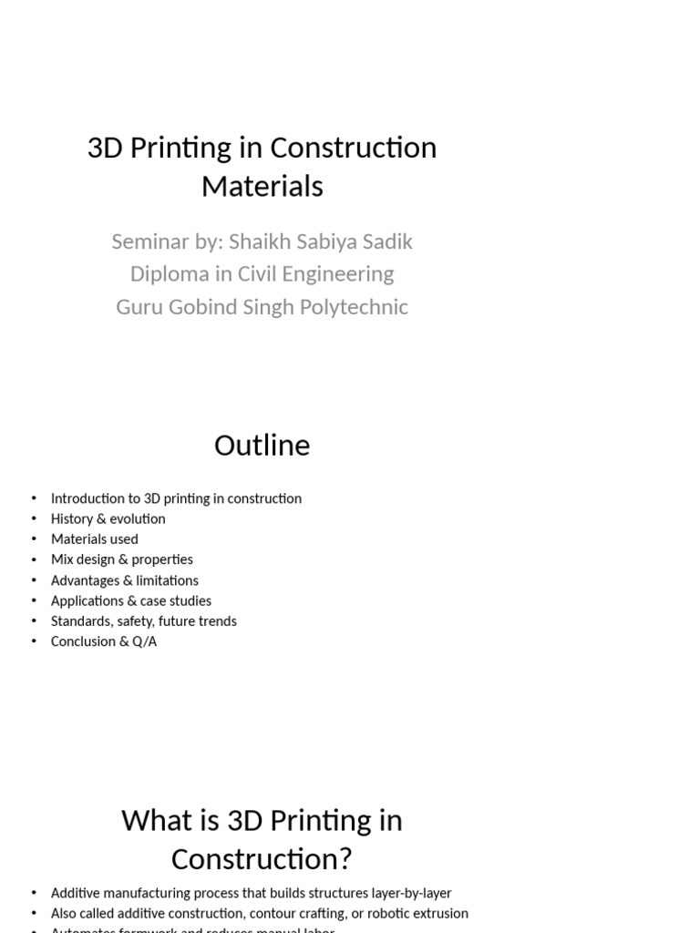 3d Printing Construction Seminar-1 | PDF | 3 D Printing | Concrete